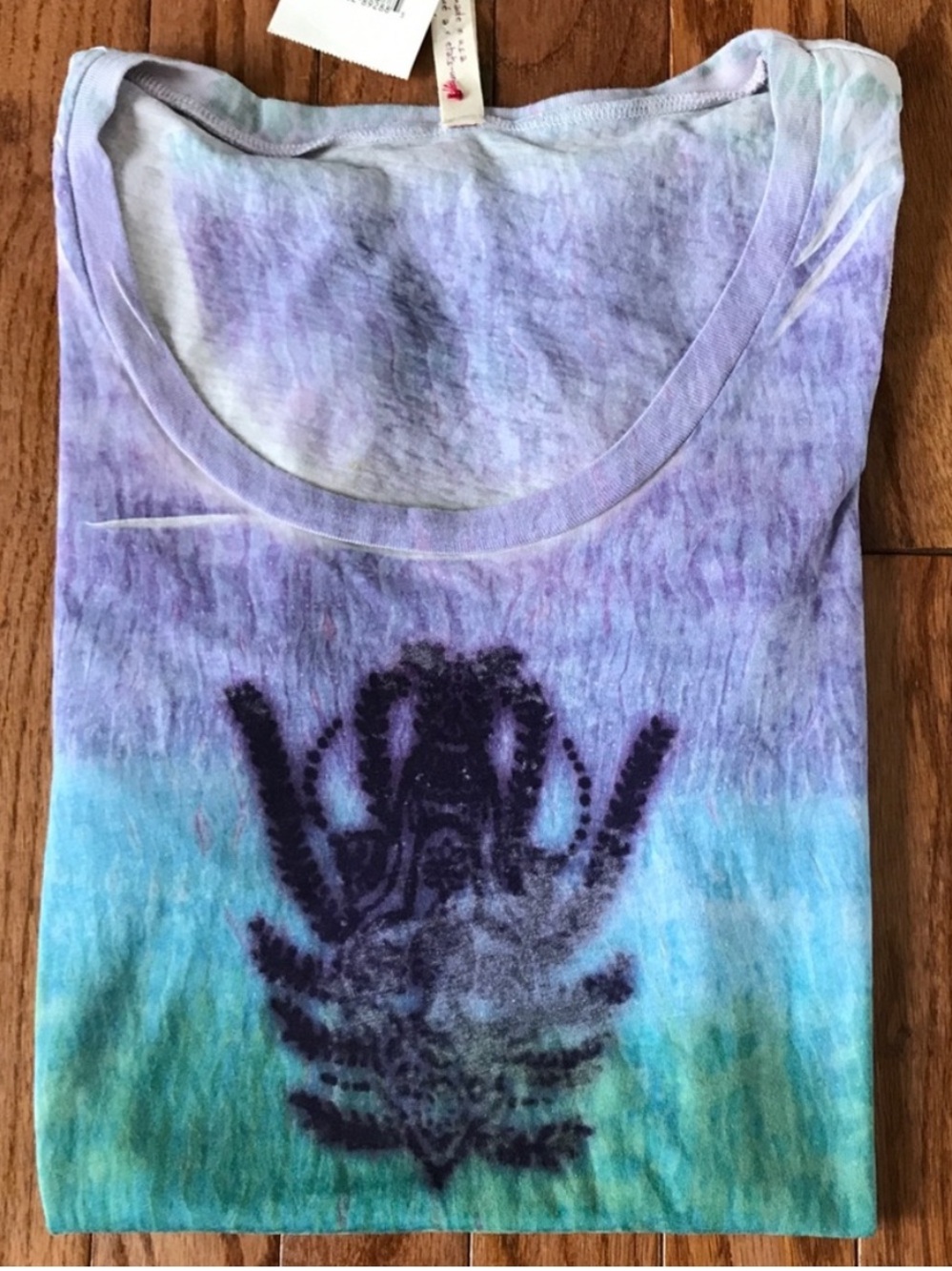 NWT Vintage Free People Women Ombré Purple Blue Green Short Sleeve Top Graphic M - Picture 8 of 11